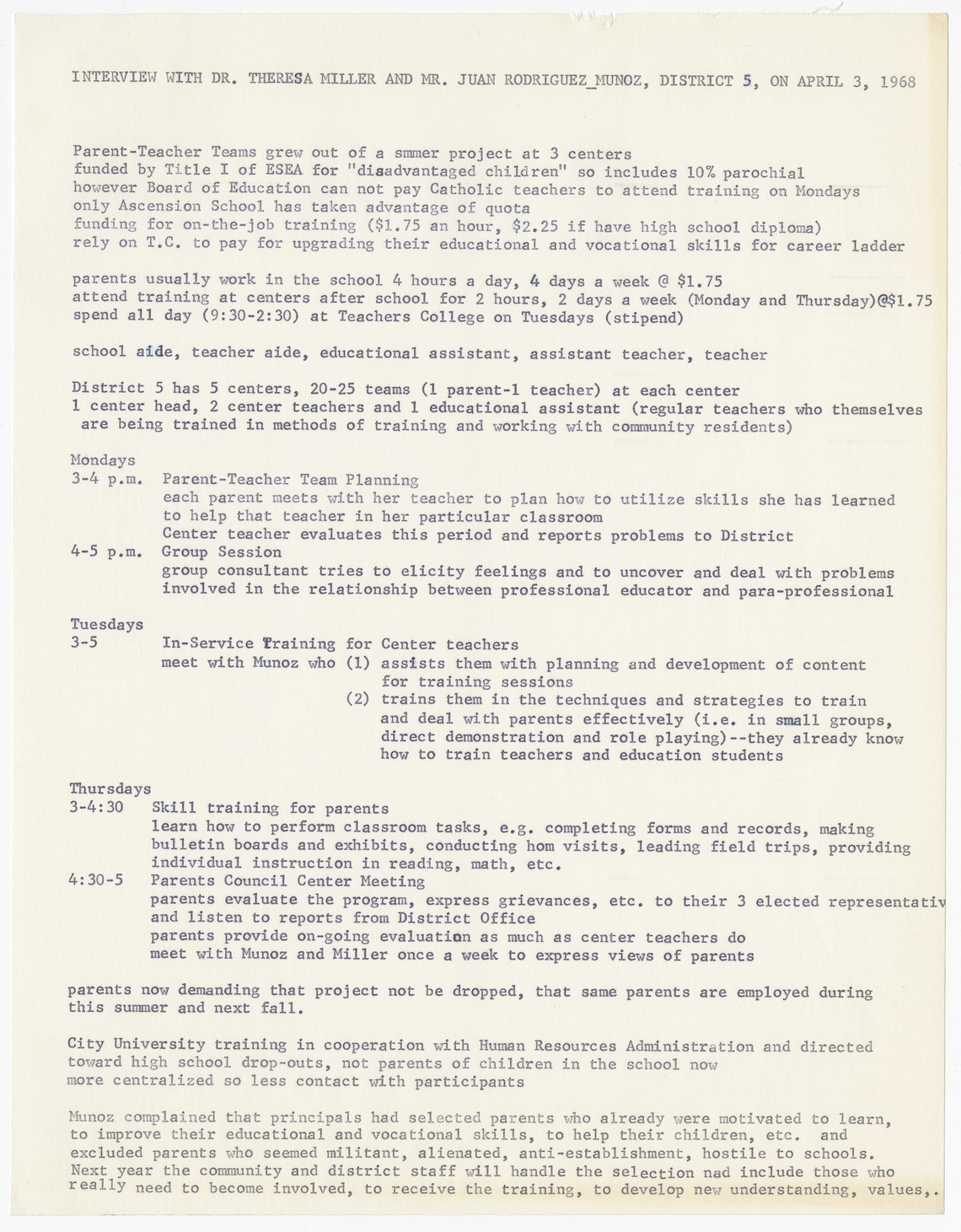 Interview with Dr. Theresa Miller and Mr Juan Rodriguez_Munoz, District 5, on April 3, 1968