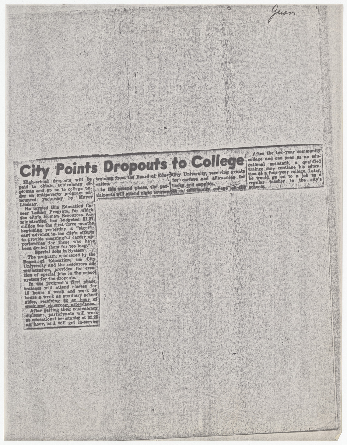 City Points Dropouts to College